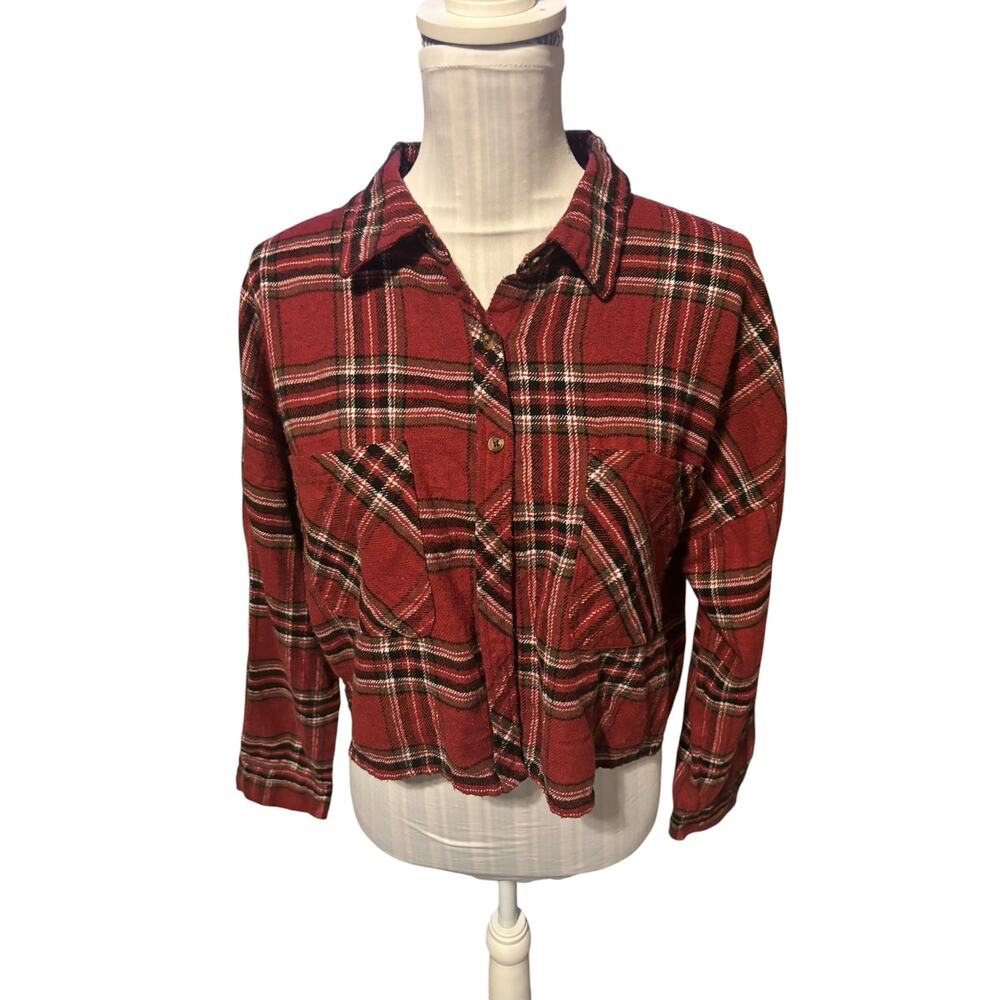 CI Sono Red Plaid Flannel Button Down Size M